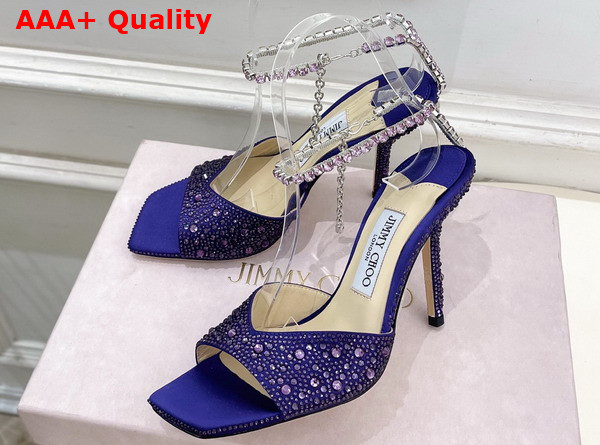 Jimmy Choo Saeda Sandal 100 Blue Satin with Crystal Embellishment Replica