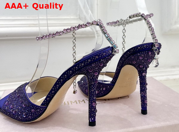 Jimmy Choo Saeda Sandal 100 Blue Satin with Crystal Embellishment Replica