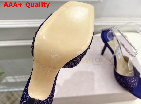 Jimmy Choo Saeda Sandal 100 Blue Satin with Crystal Embellishment Replica