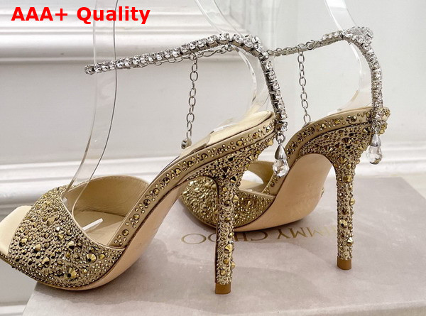 Jimmy Choo Saeda Sandal 100 Gold Satin with Crystal Embellishment Replica