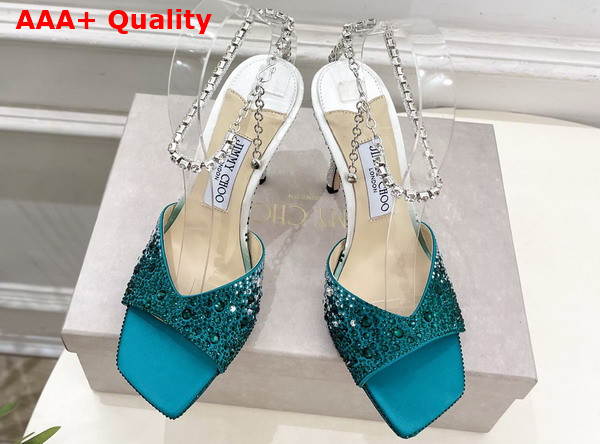 Jimmy Choo Saeda Sandal 100 Green Satin with Crystal Embellishment Replica