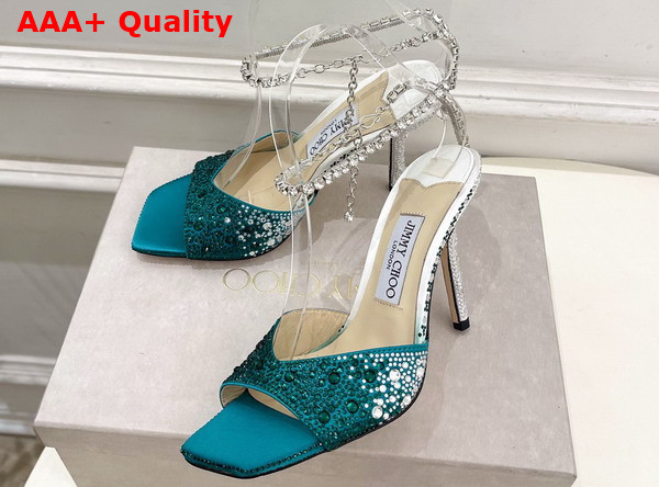 Jimmy Choo Saeda Sandal 100 Green Satin with Crystal Embellishment Replica