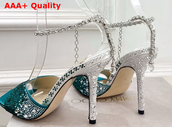 Jimmy Choo Saeda Sandal 100 Green Satin with Crystal Embellishment Replica