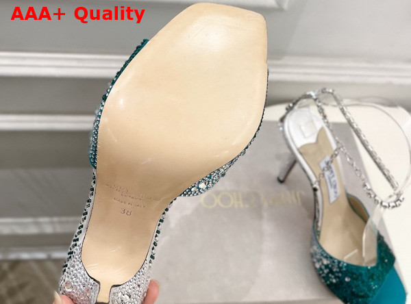 Jimmy Choo Saeda Sandal 100 Green Satin with Crystal Embellishment Replica