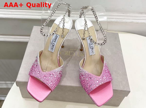 Jimmy Choo Saeda Sandal 100 Pink Satin with Crystal Embellishment Replica