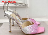 Jimmy Choo Saeda Sandal 100 Pink Satin with Crystal Embellishment Replica