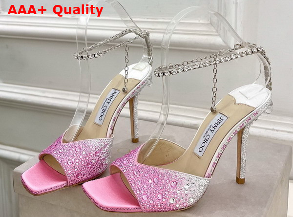 Jimmy Choo Saeda Sandal 100 Pink Satin with Crystal Embellishment Replica