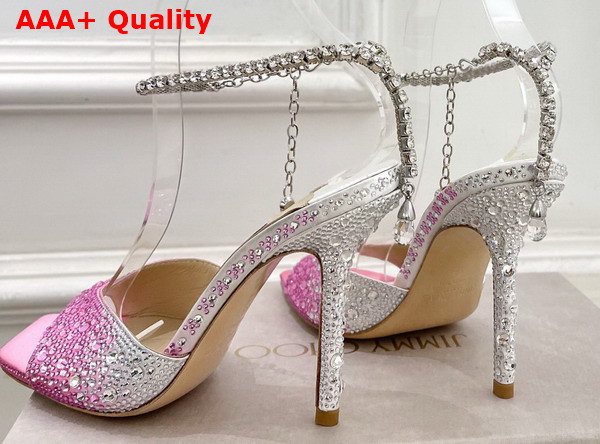Jimmy Choo Saeda Sandal 100 Pink Satin with Crystal Embellishment Replica