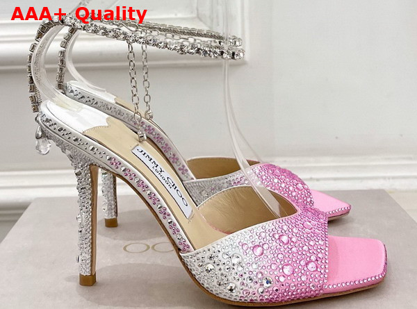 Jimmy Choo Saeda Sandal 100 Pink Satin with Crystal Embellishment Replica
