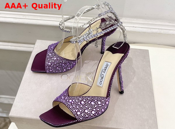 Jimmy Choo Saeda Sandal 100 Purple Satin with Crystal Embellishment Replica