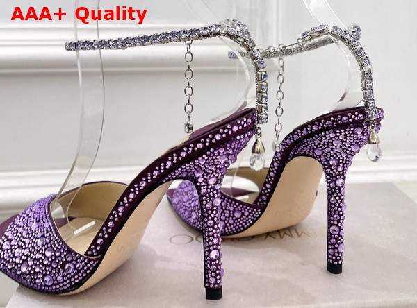 Jimmy Choo Saeda Sandal 100 Purple Satin with Crystal Embellishment Replica
