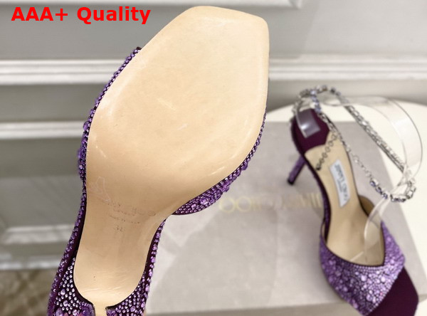 Jimmy Choo Saeda Sandal 100 Purple Satin with Crystal Embellishment Replica