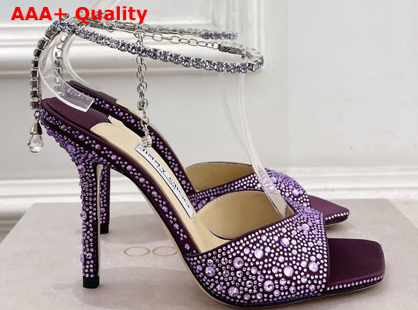 Jimmy Choo Saeda Sandal 100 Purple Satin with Crystal Embellishment Replica
