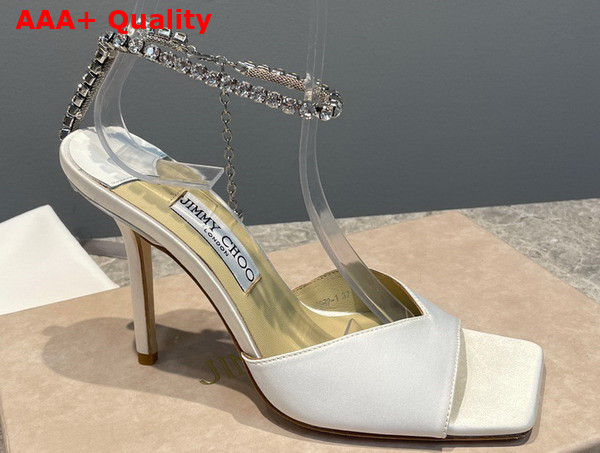 Jimmy Choo Saeda Sandal 100 White Satin with Crystal Embellishment Replica