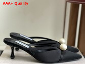 Jimmy Choo Sana Mule 50 Black Satin Mules with Pearl Embellishments Replica