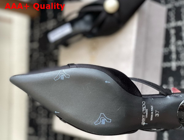 Jimmy Choo Sana Mule 50 Black Satin Mules with Pearl Embellishments Replica