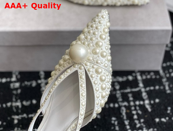 Jimmy Choo Sana Mule 50 White Satin Mules with All Over Pearl Embellishments Replica
