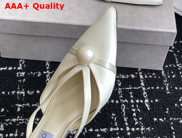 Jimmy Choo Sana Mule 50 White Satin Mules with Pearl Embellishments Replica