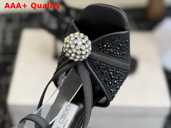 Jimmy Choo Sarai Sandal 95 Black Mesh and Satin Sandals with Degrade Galaxy Crystal and Crystal Sphere Embellishment Replica