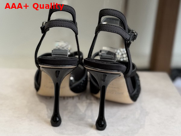 Jimmy Choo Sarai Sandal 95 Black Mesh and Satin Sandals with Degrade Galaxy Crystal and Crystal Sphere Embellishment Replica
