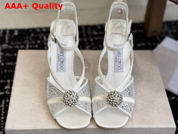 Jimmy Choo Sarai Sandal 95 Ivory Mesh and Satin Sandals with Degrade Galaxy Crystal and Crystal Sphere Embellishment Replica