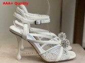 Jimmy Choo Sarai Sandal 95 Ivory Mesh and Satin Sandals with Degrade Galaxy Crystal and Crystal Sphere Embellishment Replica