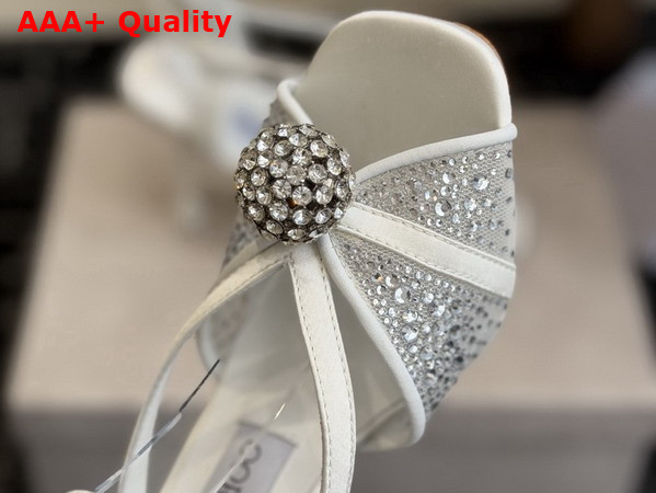 Jimmy Choo Sarai Sandal 95 Ivory Mesh and Satin Sandals with Degrade Galaxy Crystal and Crystal Sphere Embellishment Replica