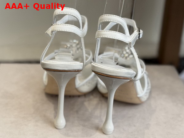 Jimmy Choo Sarai Sandal 95 Ivory Mesh and Satin Sandals with Degrade Galaxy Crystal and Crystal Sphere Embellishment Replica