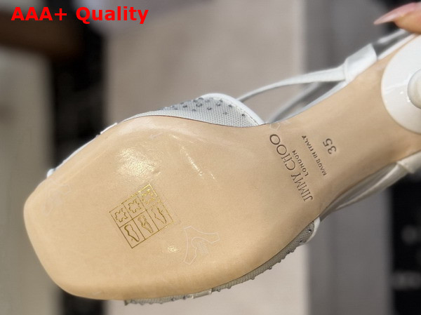 Jimmy Choo Sarai Sandal 95 Ivory Mesh and Satin Sandals with Degrade Galaxy Crystal and Crystal Sphere Embellishment Replica
