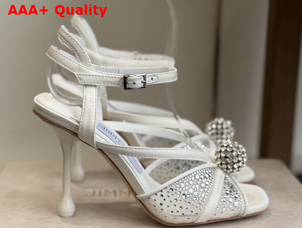 Jimmy Choo Sarai Sandal 95 Ivory Mesh and Satin Sandals with Degrade Galaxy Crystal and Crystal Sphere Embellishment Replica