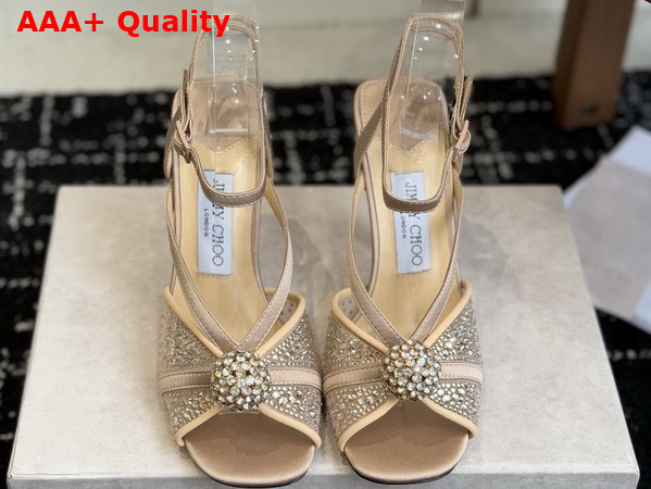 Jimmy Choo Sarai Sandal 95 Nude Mesh and Satin Sandals with Degrade Galaxy Crystal and Crystal Sphere Embellishment Replica
