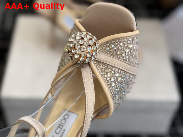 Jimmy Choo Sarai Sandal 95 Nude Mesh and Satin Sandals with Degrade Galaxy Crystal and Crystal Sphere Embellishment Replica