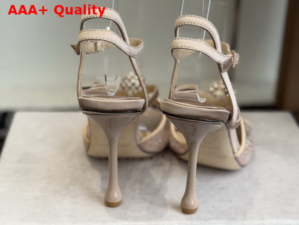 Jimmy Choo Sarai Sandal 95 Nude Mesh and Satin Sandals with Degrade Galaxy Crystal and Crystal Sphere Embellishment Replica