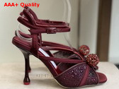 Jimmy Choo Sarai Sandal 95 Red Mesh and Satin Sandals with Degrade Galaxy Crystal and Crystal Sphere Embellishment Replica
