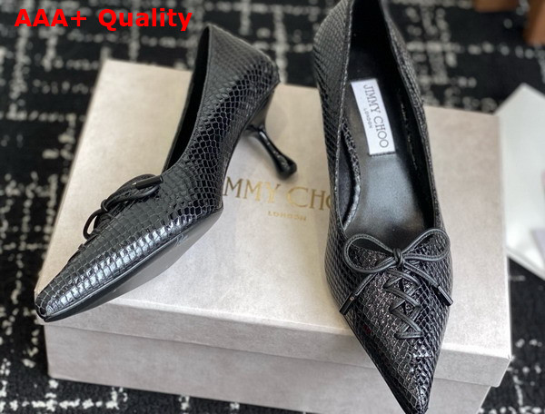 Jimmy Choo Scarlett 50 Black Elaphe Printed Leather Pumps Replica