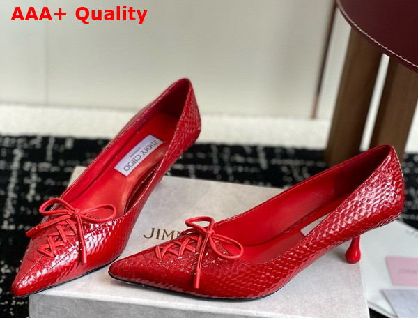 Jimmy Choo Scarlett 50 Red Elaphe Printed Leather Pumps Replica