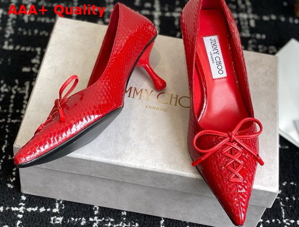 Jimmy Choo Scarlett 50 Red Elaphe Printed Leather Pumps Replica