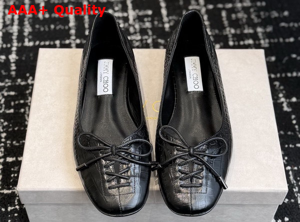Jimmy Choo Scarlett Ballerina Black Croc Embossed Leather Ballerina Flats Replica