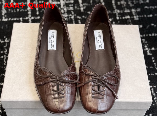 Jimmy Choo Scarlett Ballerina Chocolate Croc Embossed Leather Ballerina Flats Replica