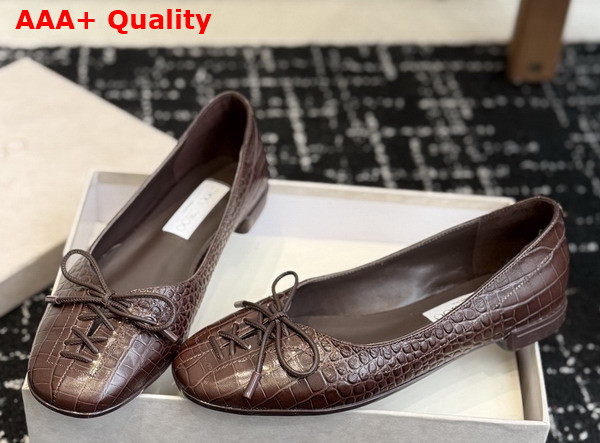 Jimmy Choo Scarlett Ballerina Chocolate Croc Embossed Leather Ballerina Flats Replica