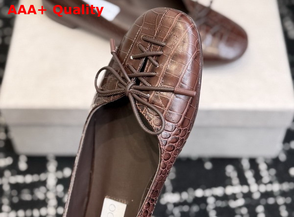 Jimmy Choo Scarlett Ballerina Chocolate Croc Embossed Leather Ballerina Flats Replica