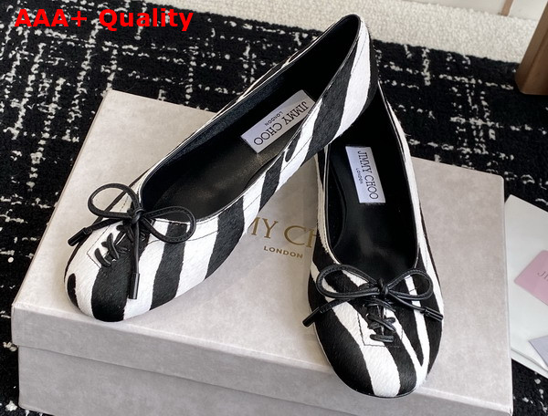 Jimmy Choo Scarlett Ballerina Zebra Print Pony Black and White Replica