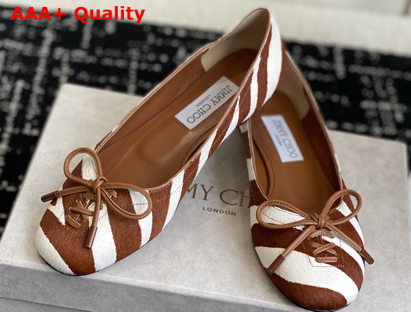 Jimmy Choo Scarlett Ballerina Zebra Print Pony Brown and White Replica