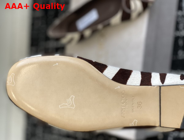Jimmy Choo Scarlett Ballerina Zebra Print Pony Chocolate and White Replica