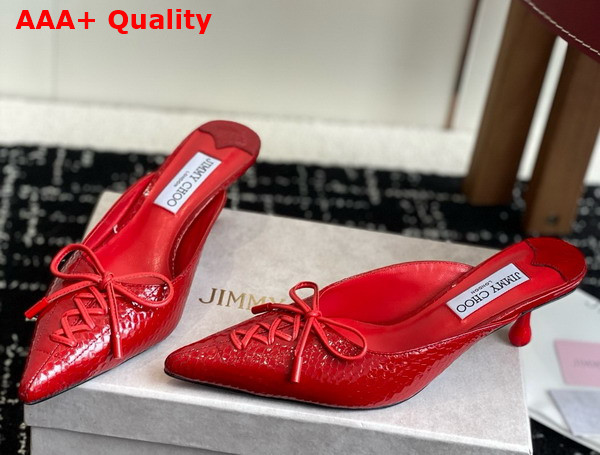 Jimmy Choo Scarlett Mule 50 Red Elaphe Pprinted Leather Mule Replica