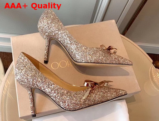 Jimmy Choo Scarlette 85 Platinum Dusty Glitter Fabric Pumps with Bow Detail Replica
