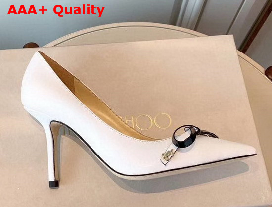 Jimmy Choo Scarlette 85 White Leather Pumps with Bow Detail Replica