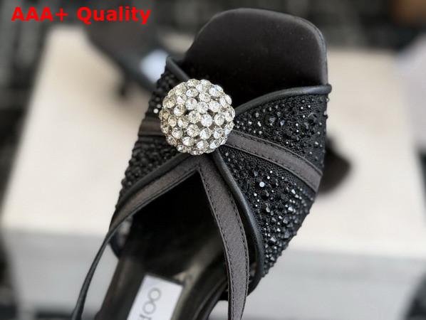 Jimmy Choo Siva Mule 50 Black Mesh and Satin Mules with Degrade Galaxy Crystal and Crystal Sphere Embellishment Replica