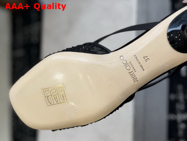 Jimmy Choo Siva Mule 50 Black Mesh and Satin Mules with Degrade Galaxy Crystal and Crystal Sphere Embellishment Replica