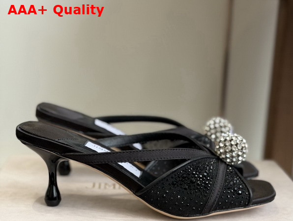 Jimmy Choo Siva Mule 50 Black Mesh and Satin Mules with Degrade Galaxy Crystal and Crystal Sphere Embellishment Replica